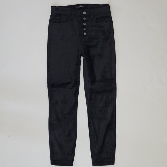 7 For All Mankind High Rise Skinny Ankle Velvet Button Up Black Jean - Picture 1 of 12